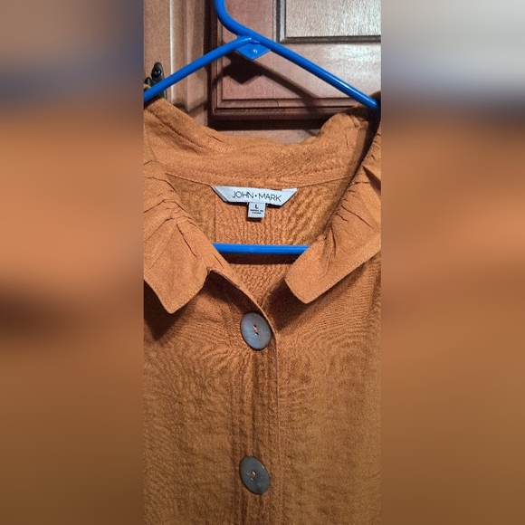 Ladies John Mark Button Front Tab Sleeve Tunic Top Collar LRG Loggin Look Rayon - Picture 2 of 11